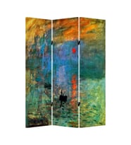 Claude Monet Gün Doğumu Izlenim 3 Kanatlı Oda Bölücü Çift Taraflı Kanvas Paravan