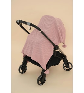 Chuba Çocuk Hasır Desenli Ponponlu Triko Battaniye (80cmx100cm) Pudra CHKIDS203