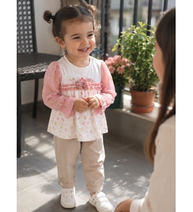 Tül Kol Detaylı Kız Çocuk %100 Pamuk Mevsimlik Takım 13672