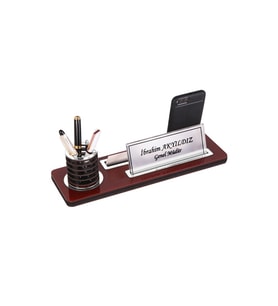 Çok Amaçlı Kullanılan Ahşap Modern Masa İsimlik Ofis Dekoru (Mavi-Siyah)
