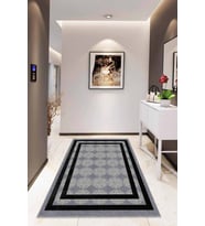 Gri Çerçeveli Kaymaz Tabanlı Makinede Yıkanabilir Halı RV085 - 100 x 160 cm