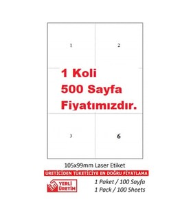 A1 Etiket Lazer Etiket tw-2303 500 A4 Sayfa Lazer Etiket 105 x 99 mm Boyutunda 1 A4 Sayfada 6 Etiket