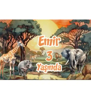Safari Gün Batımı ve Hayvanlar Temalı Doğum Günü Afişi -1 50x70 cm