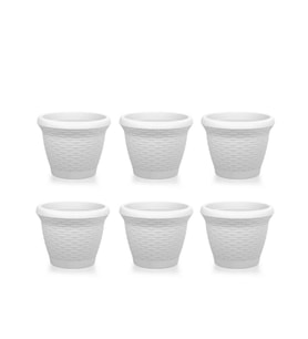 Omnipazar SO-HS04 Plastik Hasır Desenli Saksı 15 lt Kirli Beyaz 6 Adet