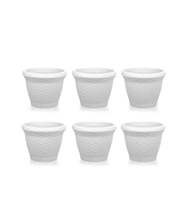 Omnipazar SO-HS04 Plastik Hasır Desenli Saksı 15 lt Kirli Beyaz 6 Adet