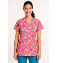 Pembe Diş Desenli Yarasa Kol Doktor/ Hemşire Tek Üst
