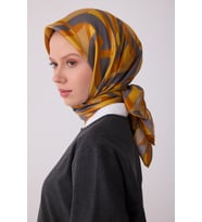 Geometrik Desen İpek Twill Eşarp  - 2026 İlkbahar-Yaz (T)  4327 (Sarı)