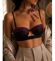 Rita Siyah Tül Kumaş Üzerine Pembe Desenli Tasarım Tanga Sütyen Takım