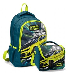 Coral High Okul Sırt ve Beslenme Çantası Seti - Erkek Çocuk Nefti Sarı Araba