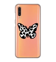 Samsung Galaxy A70 Uyumlu Siyah Beyaz Kelebek Tasarımlı Şeffaf Telefon Kılıfı
