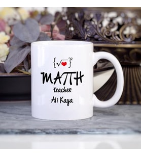 Kişiye Özel Matematik Öğretmeni Kupa Bardak HB44A (Beyaz - Beyaz)