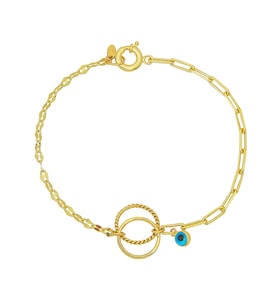 Barika Jewelry Kadın 14 Ayar Altın Nazar Boncuklu Bileklik (Sarı)