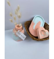 Studio Moon's Mint Yeşili & Yaavruağzı 3'lü Set Dekoratif Vazo, Kalp Tealight Mumluk & Dekoratif Tabak