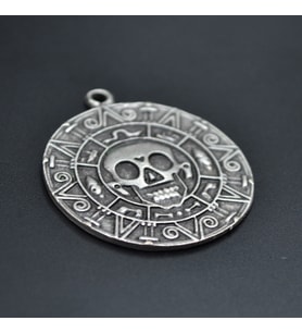 Aztec Karayip Korsanları Madalyon Kolye Ucu - Antik Gümüş Kaplama - Kod:128