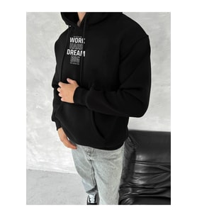 Kışlık Üç İplik Kapşonlu SweatShirt - Siyah