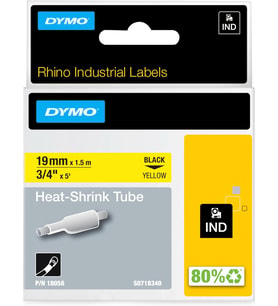 Dymo Rhinopro, Isıyla Küçülen Şerit (19 Mm X 1.5 Mt), Sarı/Siyah - 18058