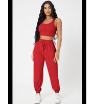 Fantezia Night Kadın Siyah Kaşkorse Cepli Jogger Eşofman Altı ve Crop Top Bluz