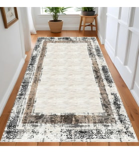 Rovigo Home Dijital Baskı Yıkanabilir Kaymaz Taban Salon Halısı Ve Yolluk RV113-FNL419 (Bej)