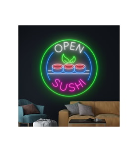 OPEN SUSHI Yazılı ve Şekilli Neon Tabela