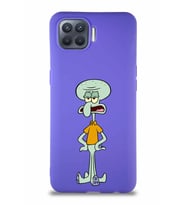 Oppo Reno 4 Lite Soft Premier Kapak Squidward Dokunaç Tasarımlı Silikon Kılıf - Mor (Şeffaf)