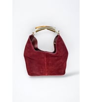 Süet Hobo Çanta, Bordo Renk, Altın Rengi Metal Detaylı, Leopar Desenli İç Astar (Bordo)