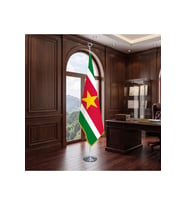 Surinam Direkli - Altın Saçaklı Saten Makam Bayrağı Seti (Krom Direk)