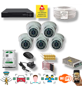 QROMAX 5 Kameralı Set - İnsan Yüz Araç Tanımalı Hareket Algılayan 5 MP SONY Lensli 36 IR Ledli DOME İç Mekan 1080P FULLHD Güvenlik Kamerası Seti D136B
