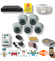 QROMAX 5 Kameralı Set - İnsan Yüz Araç Tanımalı Hareket Algılayan 5 MP SONY Lensli 36 IR Ledli DOME İç Mekan 1080P FULLHD Güvenlik Kamerası Seti D136B