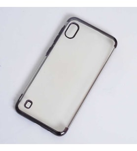 Galaxy A10 Kılıf İnce Köşeleri Renkli Şeffaf Silikon (Siyah)