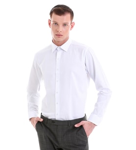 Hatemoğlu Mavi Slim Fit Baskılı Pamuklu Slim Yaka Uzun Kollu Klasik Gömlek