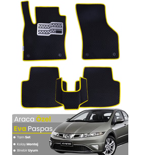 HONDA CİVİC-FK/FN HATCHBACK 5 KAPI (2006-2012) Uyumlu EVA Paspas Tam Set–Araca Özel