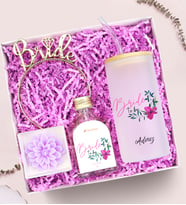 Kişiye Özel Cam Bardak & Bride Taç & Kolonya & Lotus Mum Bride Hediye Seti