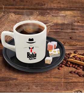 BK Gift Kişiye Özel Siyah Sunum Tabaklı Baba Godfather Tasarımlı Türk Kahvesi Fincanı Model 17