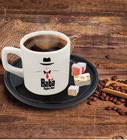 BK Gift Kişiye Özel Siyah Sunum Tabaklı Baba Godfather Tasarımlı Türk Kahvesi Fincanı Model 17
