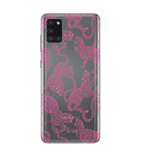 Samsung Galaxy A21S Uyumlu Pembe Leopar Desenli Şeffaf Telefon Kılıfı