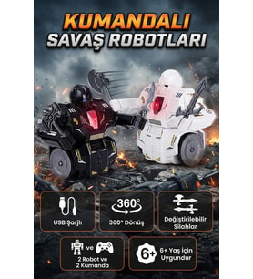 Uzaktan Kumandalı Savaş Robotu 2'li Set - Şarjlı, Işıklı ve 360 Derece Dönen Dövüşen Robotlar