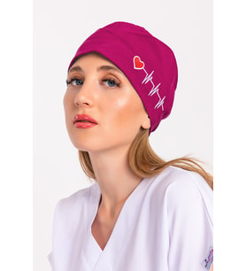 Unisex Koyu Pembe Kalp Ritim Nakışlı Doktor Hemşire Hastane Medikal Cerrahi Bonesi