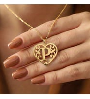 Minimalist Desenli Harf Kalp Kolye 925K Gümüş (Gold)