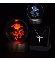 3D I Love You Tasarım Güllü Işıklı Kristal Cam Küre Ve Kolye Seti