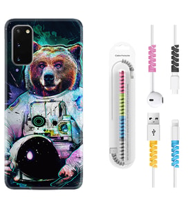 Samsung A02S A03S A10 A12 A13 A21S A22 Kılıf Kablo Koruma Spiral Silikon Astronot Panda 1755