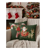 Çift Taraflı Dijital Baskı Fermuarlı Noel Baba Geyiği 2'li Yastık Kılıfı, Kırlent Kılıfı 43x43 cm