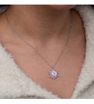 Pembe Zirkon Taşlı Lotus Çiçek 925 Ayar Gümüş Kadın Kolye