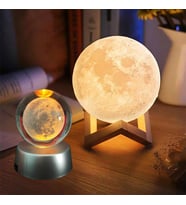 3D Ay Mom Sarı Renk Gece Lambası  ve Dolunay Ay Gezegen Işıklı Cam Küre