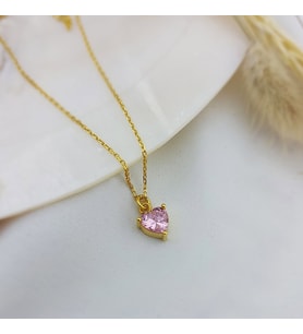 Vaoov 925 Ayar Gümüş Pembe Kalp Kolye (Gold)