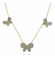 3 Lü Kelebek Zirkon Taşlı Gold Kaplama 925 Ayar Gümüş Kolye (Karışık)