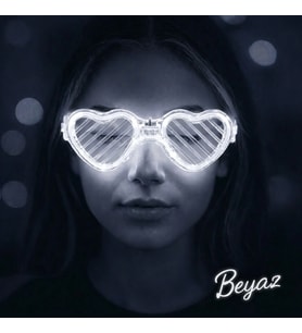 Beyaz Led Işıklı Kalp Gözlük - 3 Modlu Parti  Glow Gözlüğü