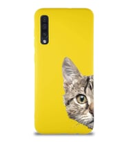 Samsung Galaxy A50S Soft Premier Kapak Catface Tasarımlı Silikon Kılıf - Sarı (Şeffaf)