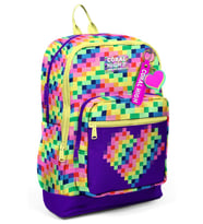 Coral High Kız Çocuk Mor Piksel Kalp Desenli İlkokul Sırt Çantası (Dört Bölme) 33208