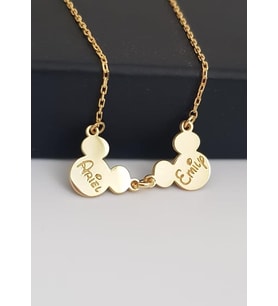 Kişiye Özel Minnie Mickey Mouse Çift İsim Kolye 925K Gümüş (Gold)
