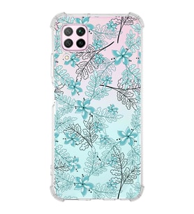 Huawei P40 Lite  Köşe Korumalı Antişok Kapak Floral Su Yeşili Tasarımlı Şeffaf  Kılıf